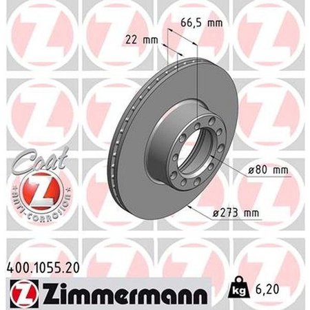 ZIMMERMANN Brake Disc - Standard/Coated, 400.1055.20 400.1055.20